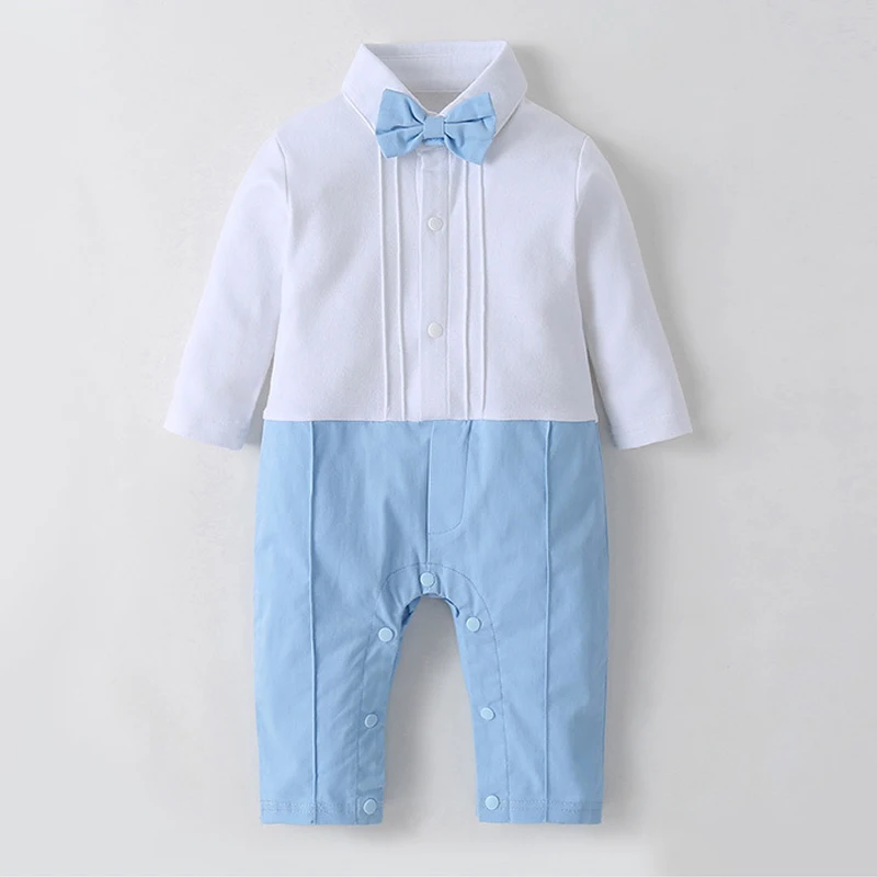 Detské Oblečenie Formálne Chlapci Remienky Oblek pre Novorodenca Sky Blue Sady Jar Jeseň Sako + Romper Jumpsuit Dojčenské Oblečenie