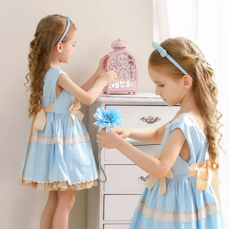 Detské Šaty španielskej Deti Princezná Oblečenie pre Dievča 2020 Nové Narodeninovej Party Šaty Luk Čipky Baby Girl Boutique Frocks