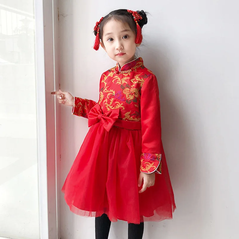 Dieťa Dievča Newyear Oblečenie Čínsky Štýl Heongsam Šaty pre Dievčatá, Deti Šaty Velvet Hrubé Teplé plesové Šaty, Batoľa Oblečenie 2-7Y