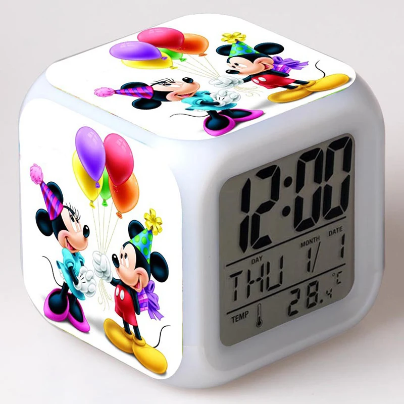 Disney Mickey Minnie Mouse Komiksu, Anime Postavy LED Budík Roztomilý Svetla, Digitálny Budík Deti Hračky Hodiny Farebné Dary