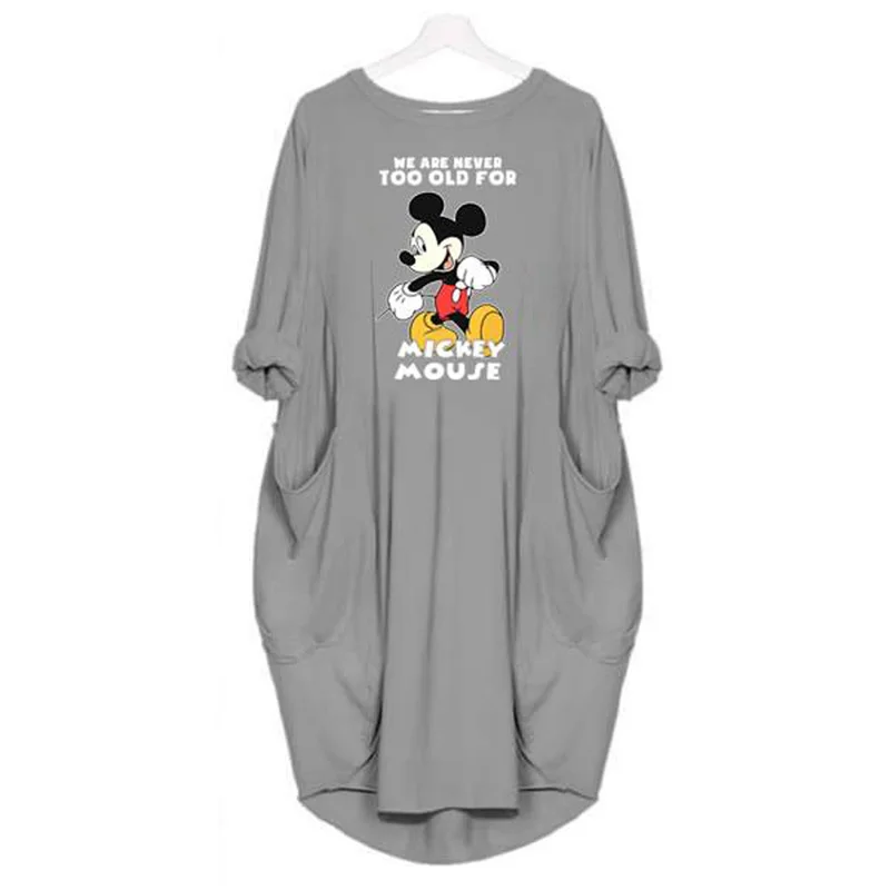 Disney Mickey Mouse Ženy Šaty 2020 Ženy Cartoon Vzor Bežné List O-Krku Šaty podkolienok Ženy Lete Plus vestido