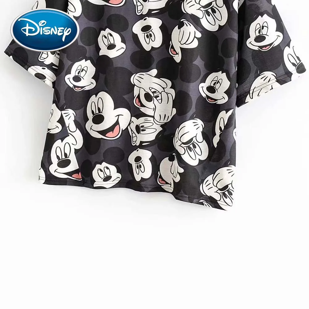 Disney Roztomilý Mickey Mouse Karikatúra Tlače Elegantné Čierne Tričko O-Krku Pulóver Polovičný Rukáv Ležérne Módne Ženy Voľné Tee Topy