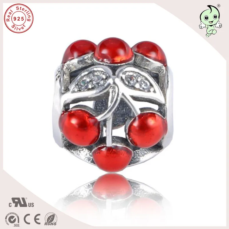 DIY Novú Kolekciu Kvalitného Darček Šperky Červená Smalt 925 Sterling Silver Cherry Čaro