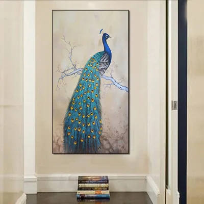 Domov Feng Shui Maľovanie Modrá Páva Micro Sprej Plavidlá, Plátno, Maľovanie obrazov na stenu pre obývacia izba
