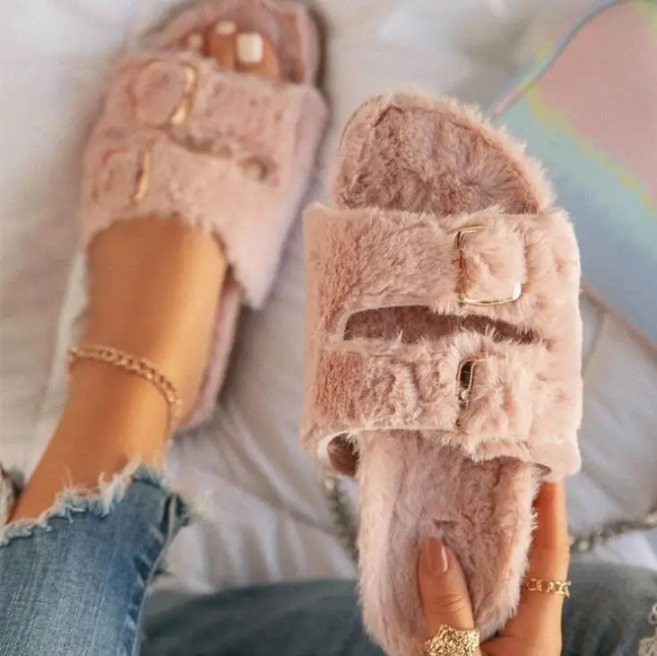 Domov pohodlné sandále 35-43 flip flop 2021 jeseň/zima nové plus veľkosť dámske topánky ploché candy-farebné plyšové dámske papuče