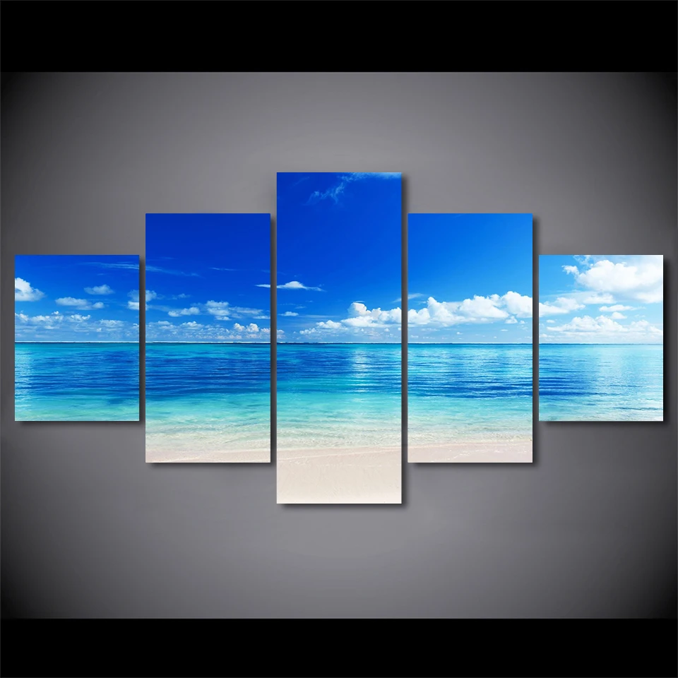 Domáce Výzdoba Steny v Obývacej Izbe Umelecké Rámovanie HD Vytlačené 5 Panel Azúrové Nebo Jasné Vody Seascape Maľovanie Modulárny Obrázky Moderné Plátno