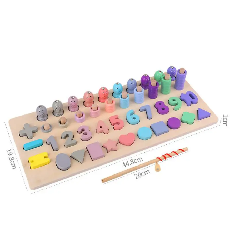 Drevené Montessori Hračky Pre Deti Baby Matematika Rybárske Počítať Čísla Zodpovedajúce Digitálne Rada Tvar Zápas Vzdelávacie Hračky pre Deti
