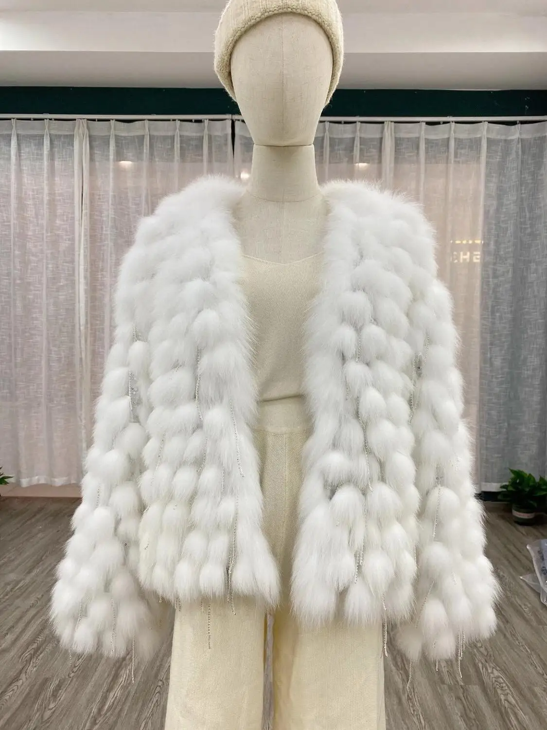 Dráhy luxusné dizajnér Lemovaný reálne líška srsť srsť ženy bežné V krku krátke fox kožušiny bunda zimná
