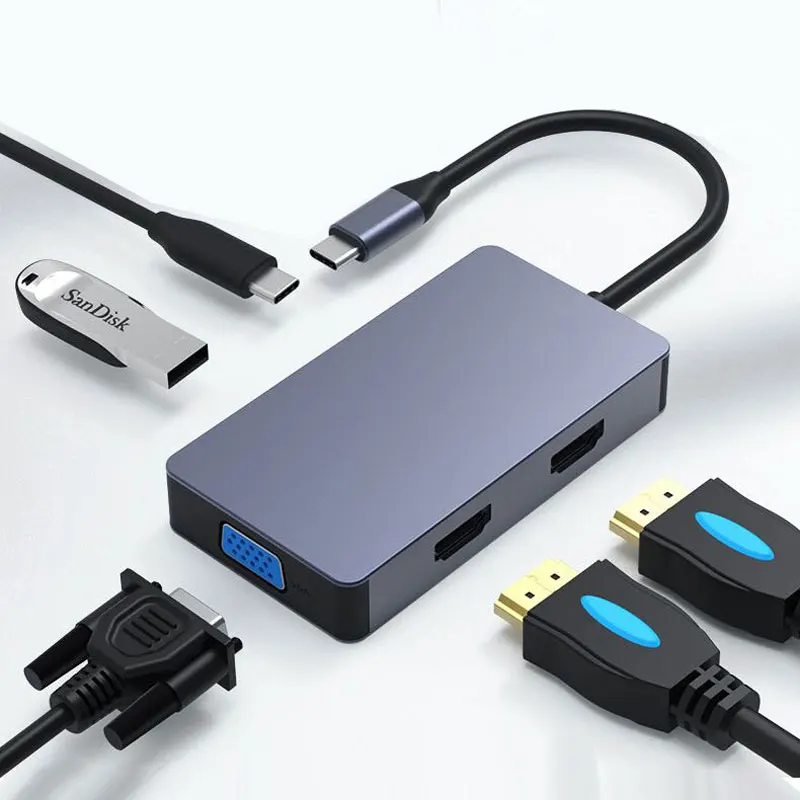 Dual HDMI USB C hub Typ C pre 5 port VGA USB3.0 vysokorýchlostné usb podpora 6Gbps Pre MacBook pro Notebook dokovacej stanice