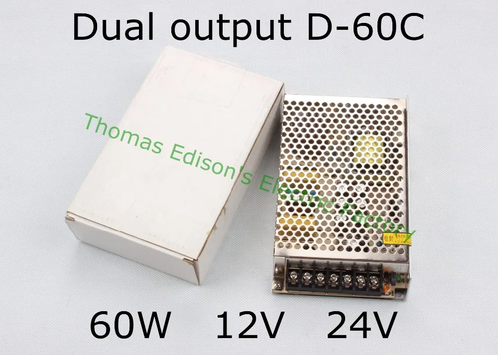 Duálny výstup, napájanie 12V 60w 24V power suply D-60C ac dc converter dobrej kvality
