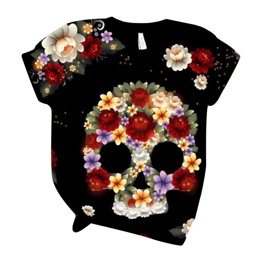 Dámske Plus Veľkosť Estetické Tričko Krátky Rukáv 3D Lebky Tlačené O-Neck Tee T-Shirt letné Topy Camisas Mujer 2021