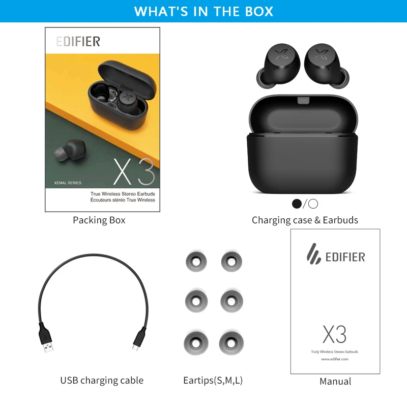 EDIFIER X3 Bezdrôtové Bluetooth Slúchadlá TWS Bluetooth V5.0 Podporu aptX Hlasový Asistent Touch Ovládania IPX5 24 hodín Prehrávania
