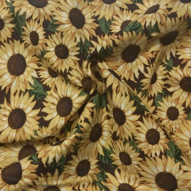 Elegantný Kvitne Slnečnice Potlačené Bavlnené Tkaniny 50x105cm Kvetinový Textílie Patchwork pre látky Šaty Strany Domáce Dekorácie