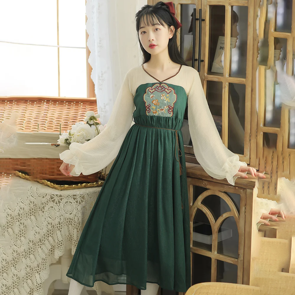 Elegantný Retro Dlhý Rukáv Víla Šaty Čínsky Štýl, Výšivky Ženy Dizajnér Midi Šaty Nové kórejské Jeden kus Lady Party Šaty