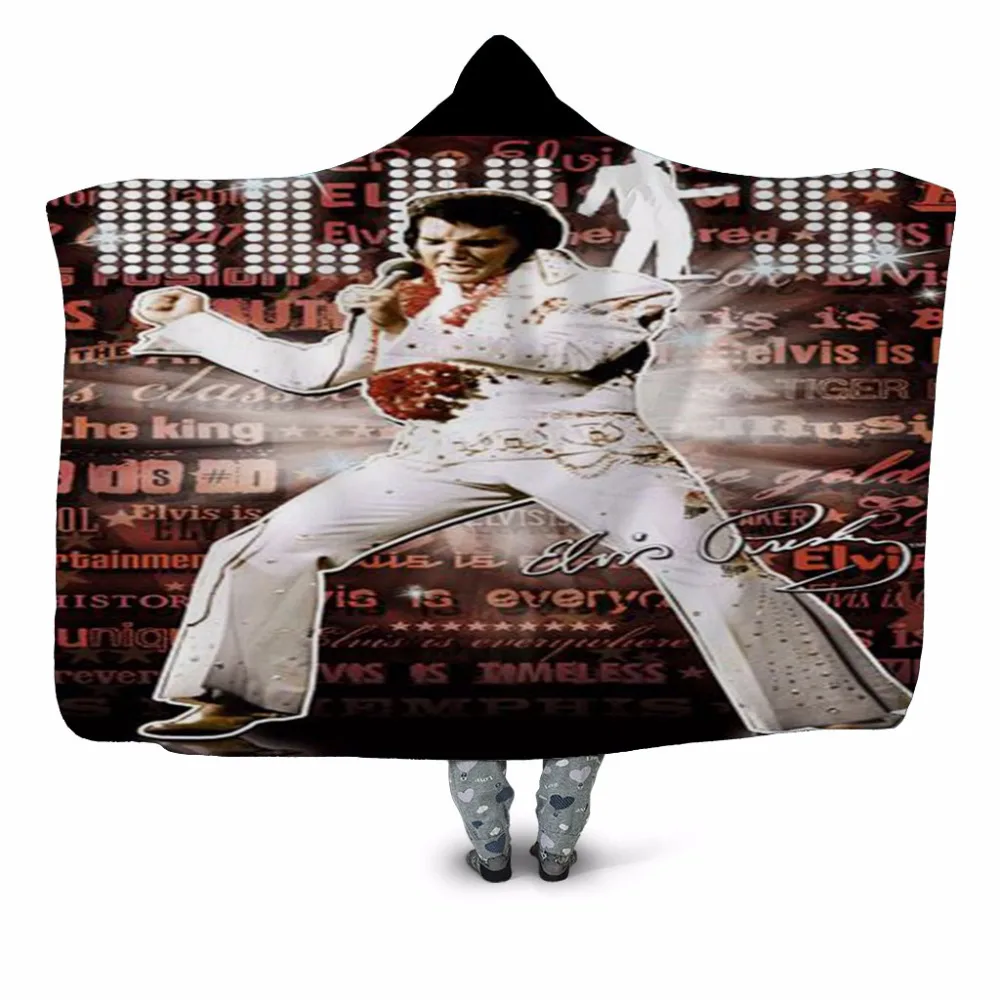 Elvis Presley Kapucňou Deka 3D full tlač Nositeľné Deka Dospelí muži ženy Fleece Deka