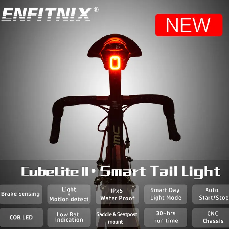 Enfitnix cubelite 2 Bicykel zadné svetlo inteligentné indukčné cyklistické svietidlo na bicykel zadné noc na koni vodotesný LED sídlo chvost