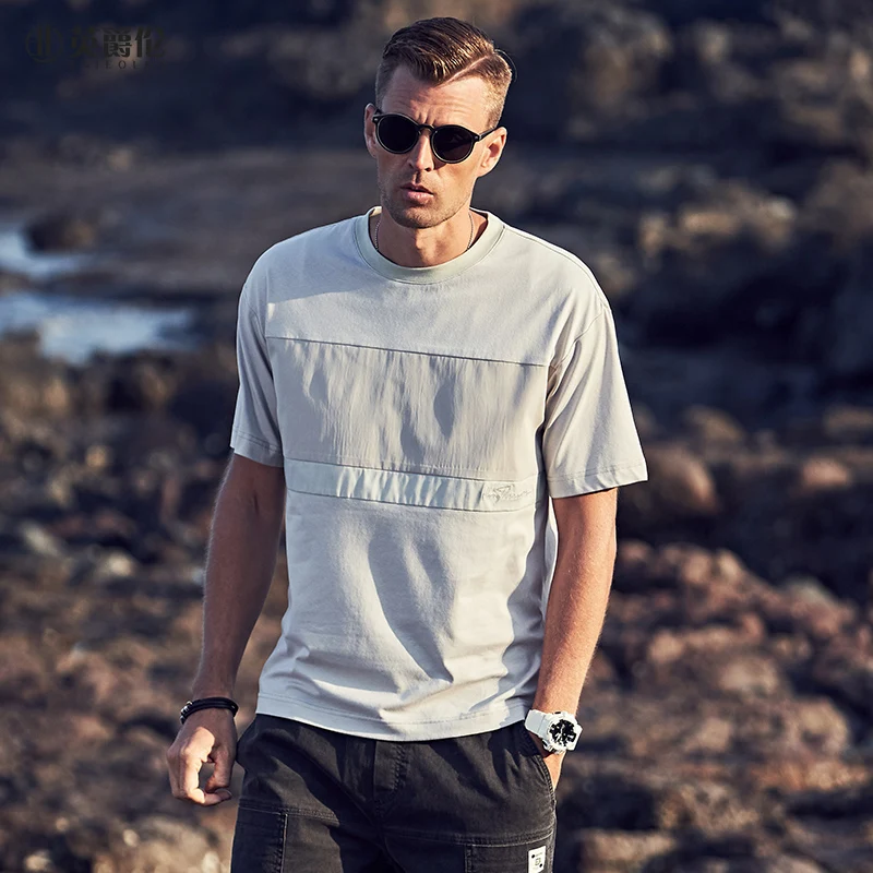 Enjeolon Módny trend pánske tričko bavlna o-krku bežné tričko muž vysokej kvality topy tee T3714