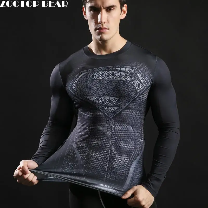 Estampado Superman, camisetas compresin para hombre, camisetas de Fitness, novedad de Camiseta ajustada de verano, superhroe
