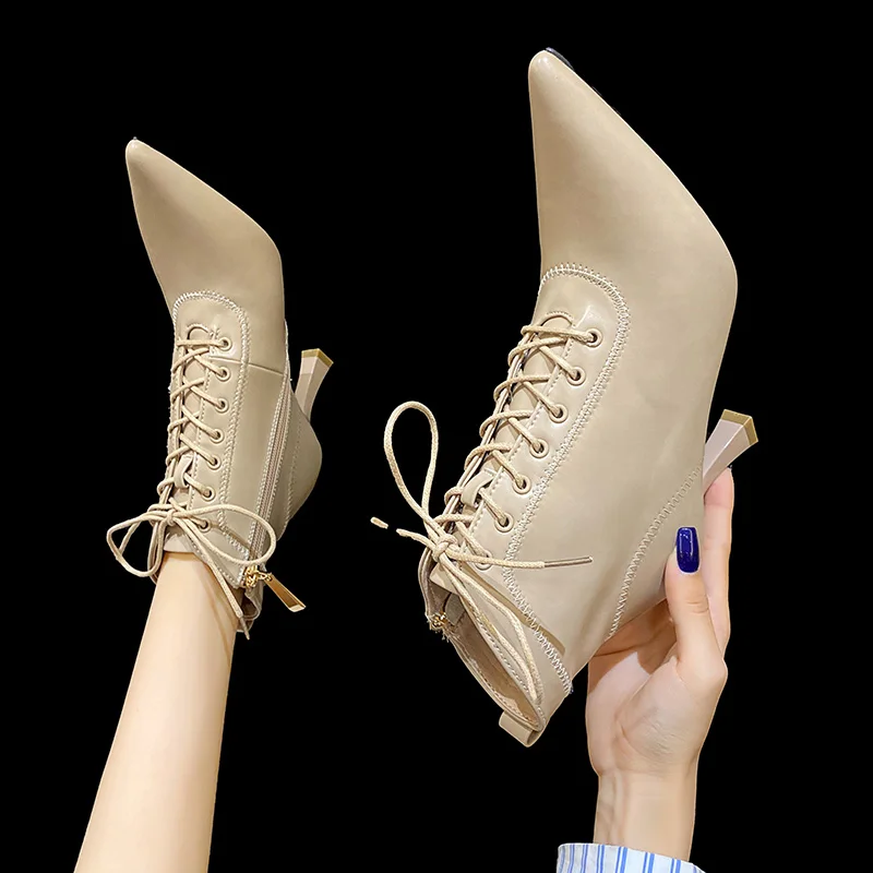 Európske a Americké vysoké podpätky 2020 jeseň zima nové ukázal prst stiletto členková obuv wild čipky móda, topánky shose ženy