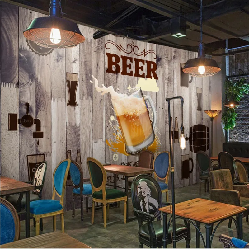 Európsky a Americký Štýl Retro drevená Doska Pozadí Pivo nástennú maľbu, Tapety Reštaurácia, Bar KTV Priemyselné Výzdoba Steny Papier 3D