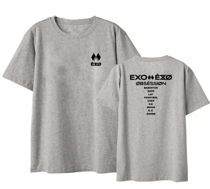 Exo 6. album posadnutosť všetkých členských mená tlač tričko lete kpop o krk krátky rukáv exo t-shirt 4 farby