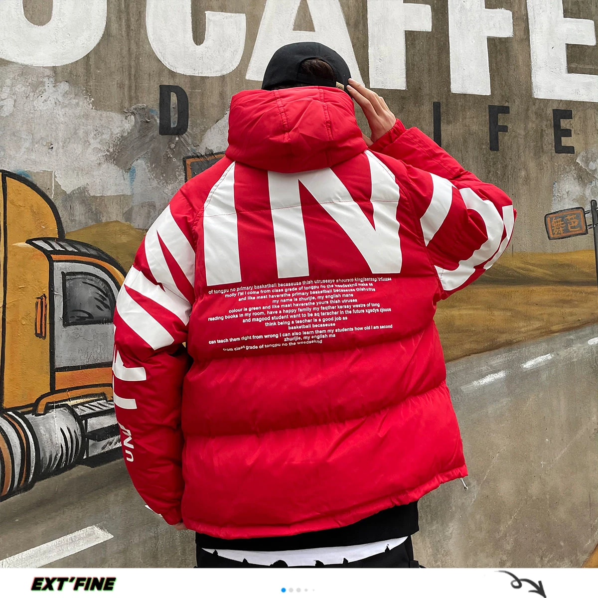 Extfination Mužov kórejský Streetwear Parkas Zime Teplé Zahustiť Parkas Mužov 2020 Nadrozmerné Kapucňou List Kabát Tlač Červená Muž