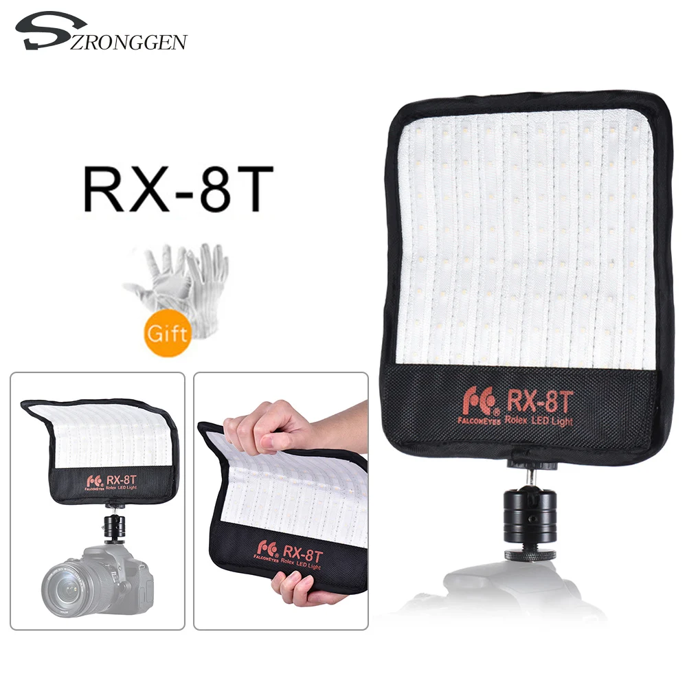 FalconEyes RX-8T 16W Mini LED Video Svetlo 5600K CRI94 Flexibilné Tkaniny Na fotoaparát Lampa Denné svetlo odolné proti striekajúcej vode pre Štúdiové Fotografie
