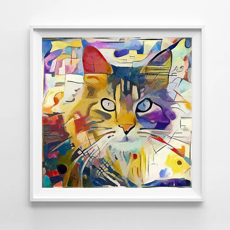 Farebné Mačka Zvierat Umelecké Plátno na Maľovanie na Stenu, Kandinsky Abstraktné Plagáty a Vytlačí Dekorácie Obrázok pre Obývacia Izba