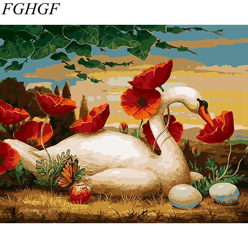 FGHGF Hot Predaj Abstraktné Swan Frameless Obrázky, Maľovanie Podľa Čísel Domov Dekorácie DIY Plátno olejomaľba Handwork