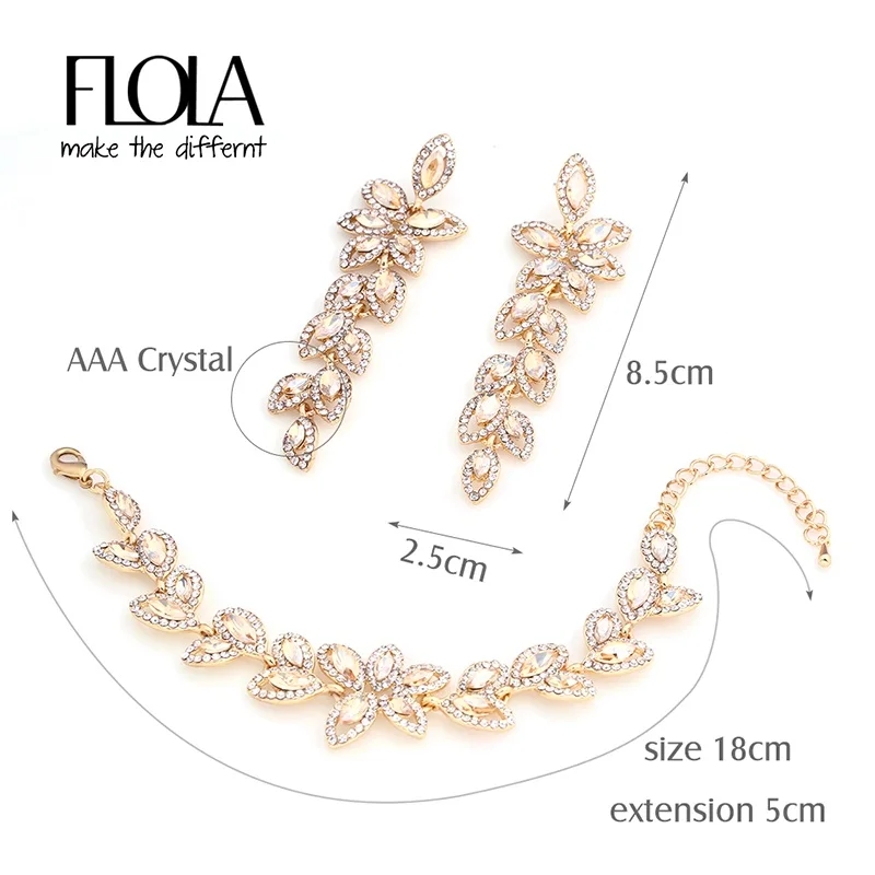 FLOLA Crystal Svadobné Šperky Nastaví Farbu Listov Tvar Svadobné Náramok Náušnice Svadobné Šperky Sady pre Ženy brta02