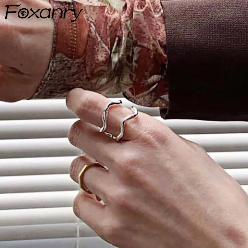 Foxanry 925 Sterling Silver Krúžky pre Ženy Francúzska Móda Tvorivé Vlnité Duté Geometrické Narodeninovej Party Prst Šperky, Darčeky