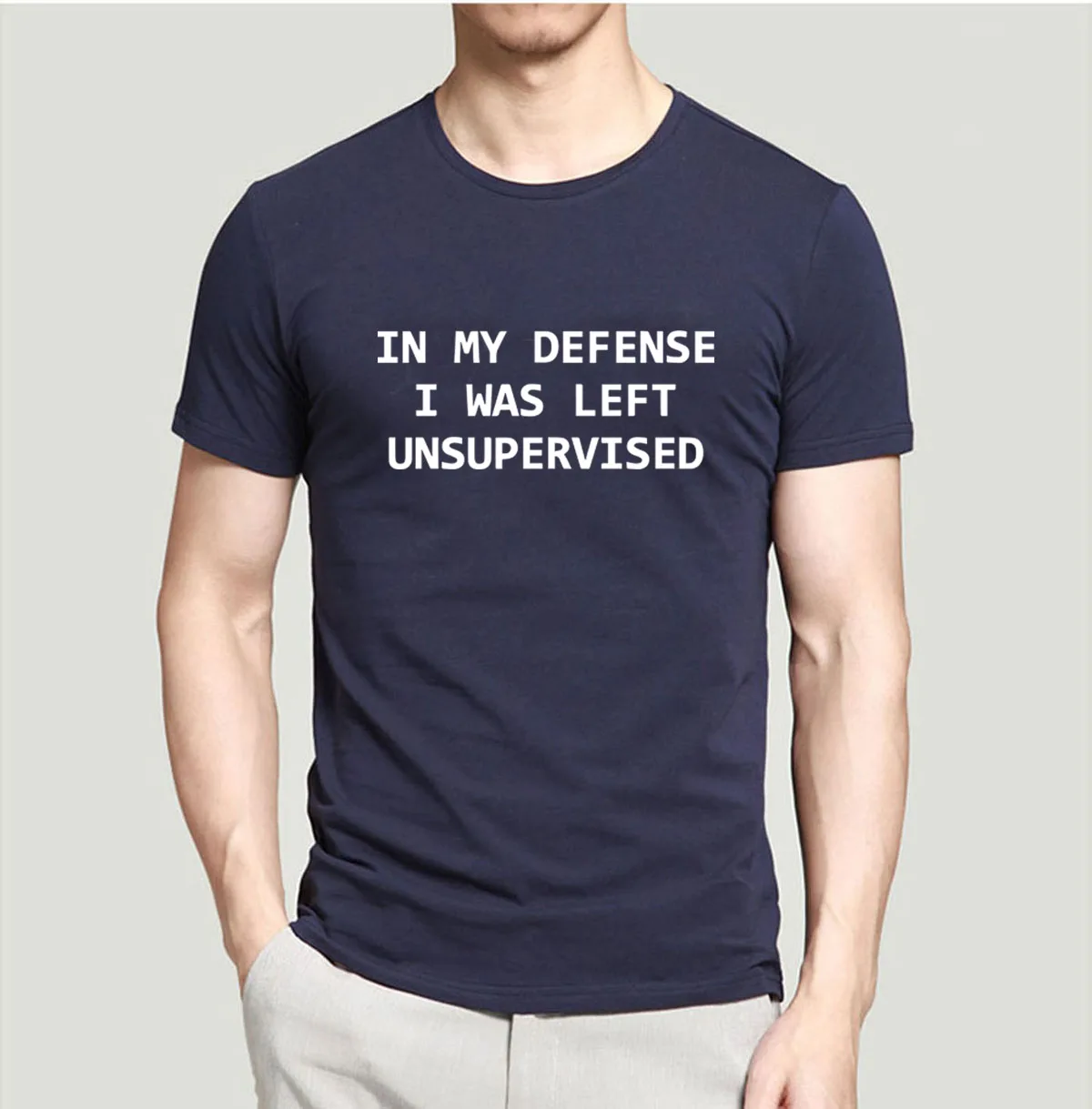 Funny T-Shirts V Mojej Obrany Som Bola Ponechaná Bez Dozoru Listov Tlač Bežné Mužov Tričko 2019 Lete O-Krku Bavlnené Tričko Dospelých
