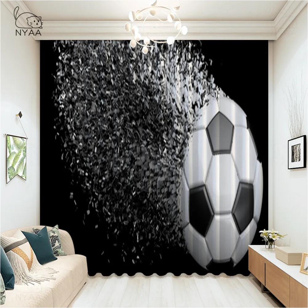 Futbal Záclony Lopty na Futbal, 3D Okne Závesy Pre Obývacej Izby, Spálne, Kuchyne Cortinas Ultra-tenké Micro Tieňovanie Cortinas