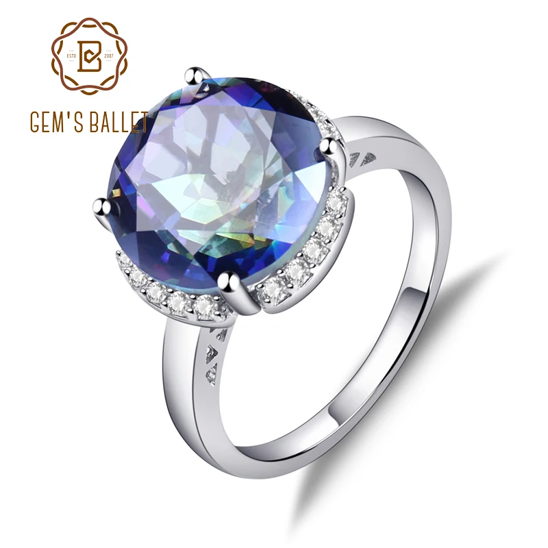 Gem Balet 6.57 Ct Prírodné Blueish Mystic Quartz Drahokam Zásnubné Prstene Pevné 925 Sterling Silver Jemné Šperky Pre Ženy