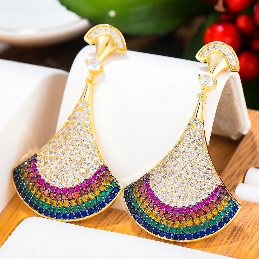 GODKI Značky Luxusné Šumivé Shell Drop Náušnice Pre Ženy Nigérijský Štýl Plný Cubic Zirconia Visieť Drop Náušnice Šperky