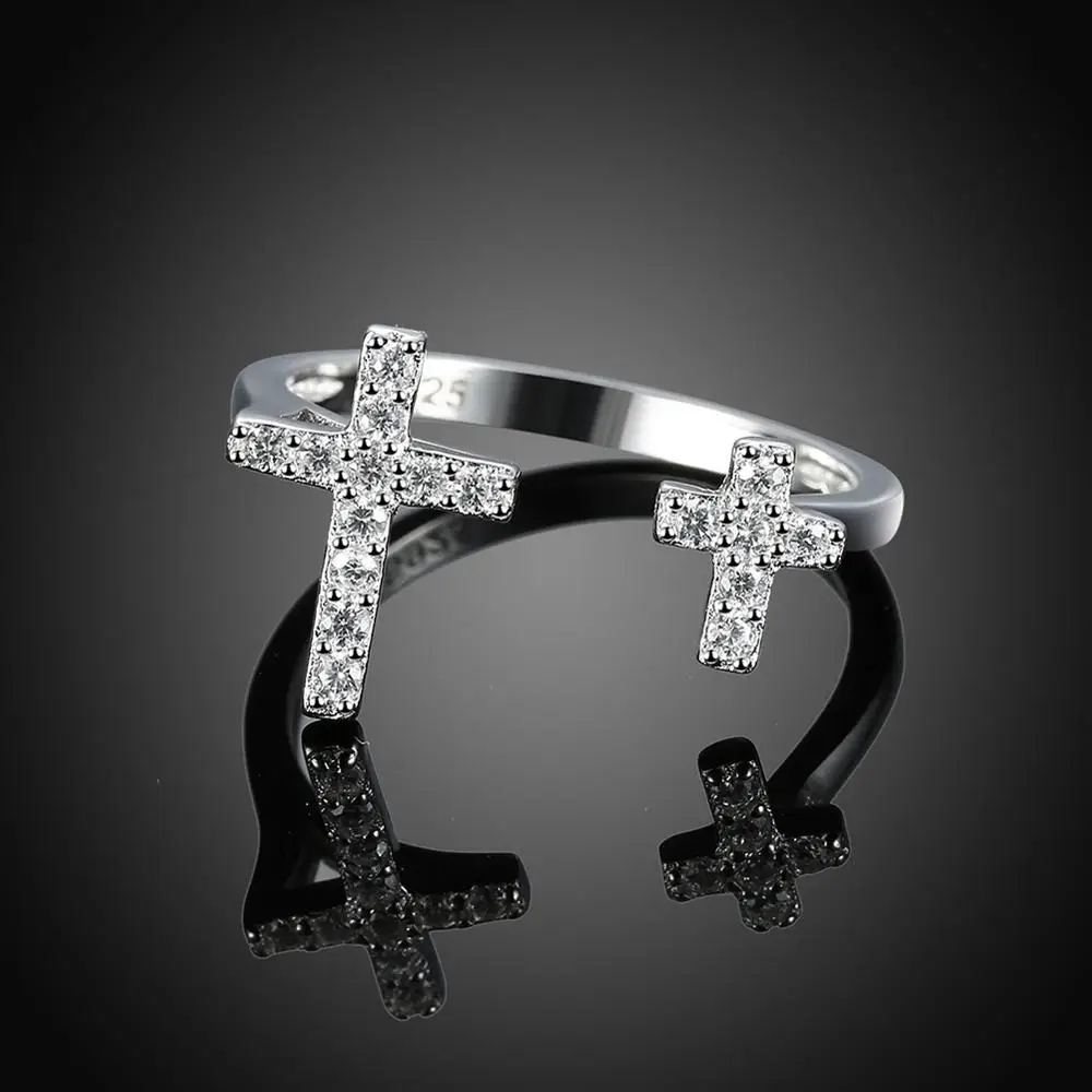 GOMAYA Sterling Silver Cross Otvorte Nastaviteľné Prstene Pre Ženy Móda Zirkón Svadobné Zásnubný Prsteň Striebro 925 Šperky Hot Predaj