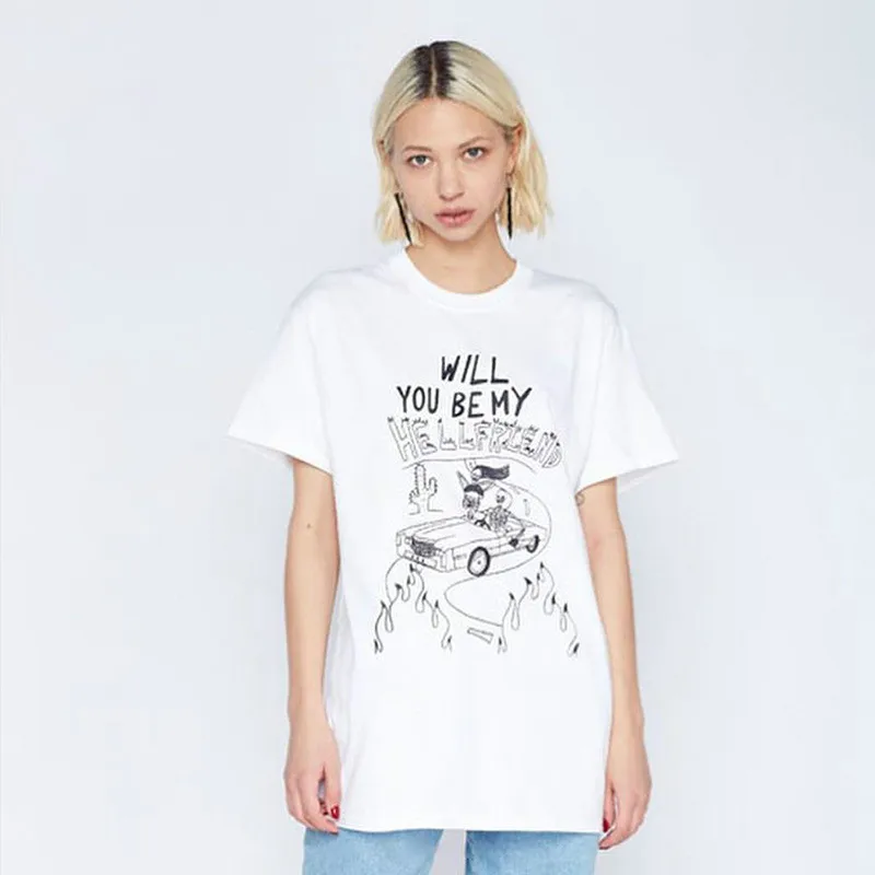 Gotická Estetické Biele Topy Tlačiť T-shirts Žena Gotický Voľné Letné 2019 Harajuku Streetwear Tees T-shirt Ženy O-neck Fashion