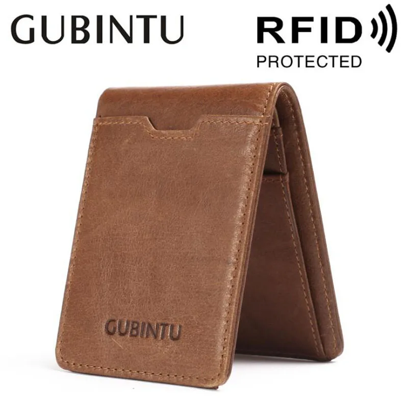 GUBINTU RFID Blokovanie Slim Bifold Peniaze Klip Peňaženky Vintage Tenké Ochrana Karty Peňažné Držiteľ Vrecko v Kabelke Pre Človeka