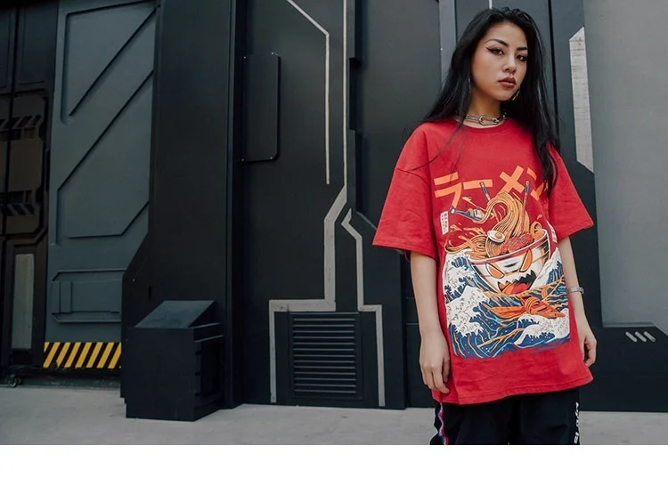 HahayuleJapanese Harajuku T-Shirt Mužov 2018 Lete Hip Hop Tričká Rezance Loď Cartoon Streetwear Tričká Krátky Rukáv