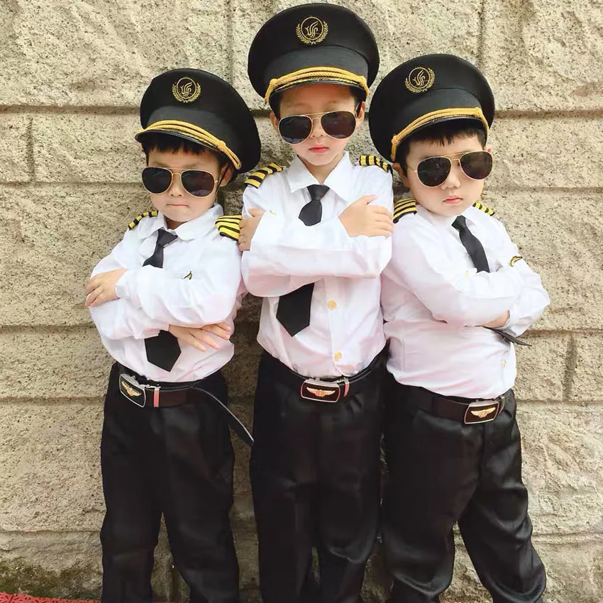 Halloween Deti Chlapec Pilot Jednotné Air Force Vyhovovali Dievča Letuška Leteckej Spoločnosti Letuška Elegantné Šaty Cosplay Vianočný Darček