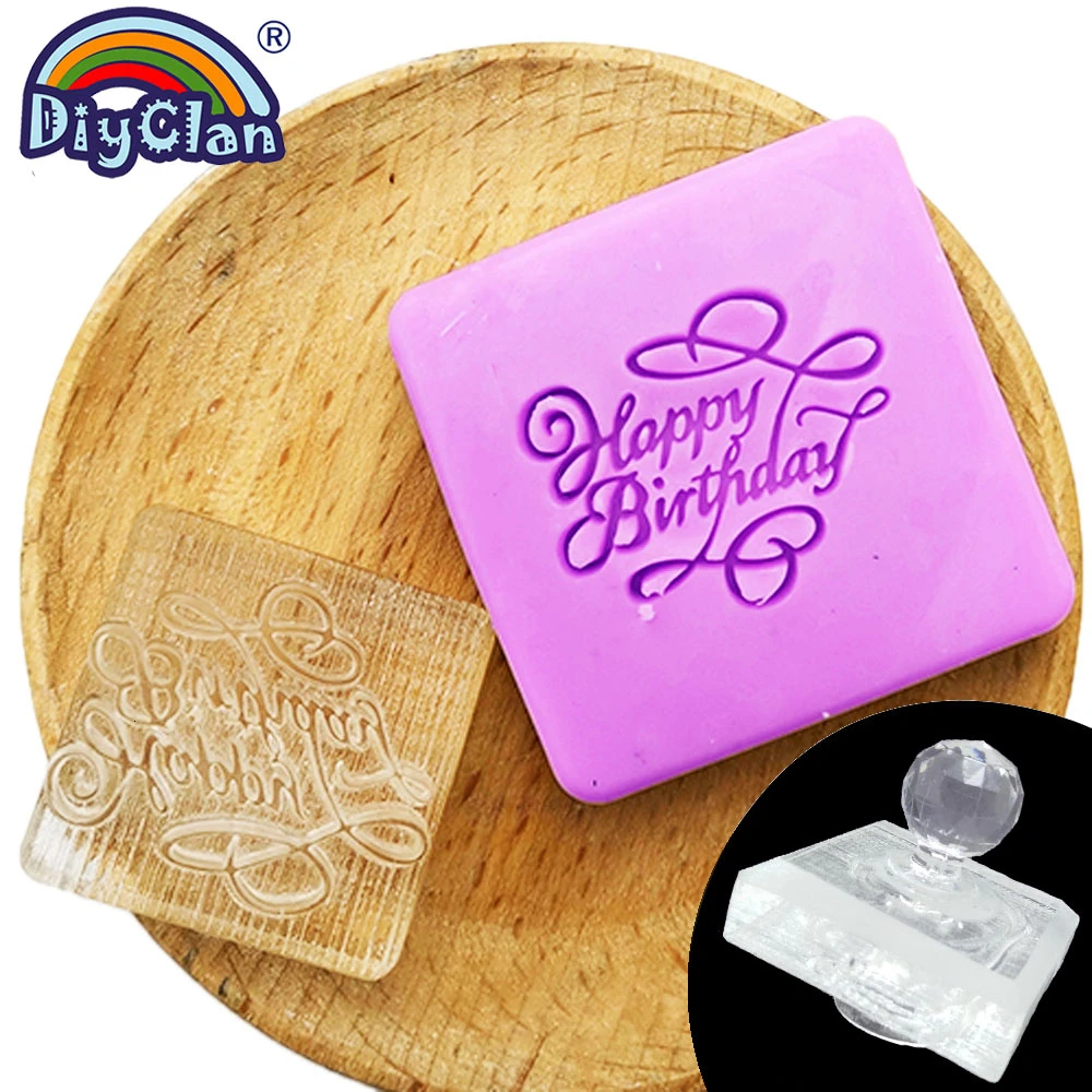 Happy birthday mydlo pečiatka nový príchod Diy mydlo, takže tesnenie s rukoväť vlastné ručne vyrábané mydlo nástroje Z0178HB