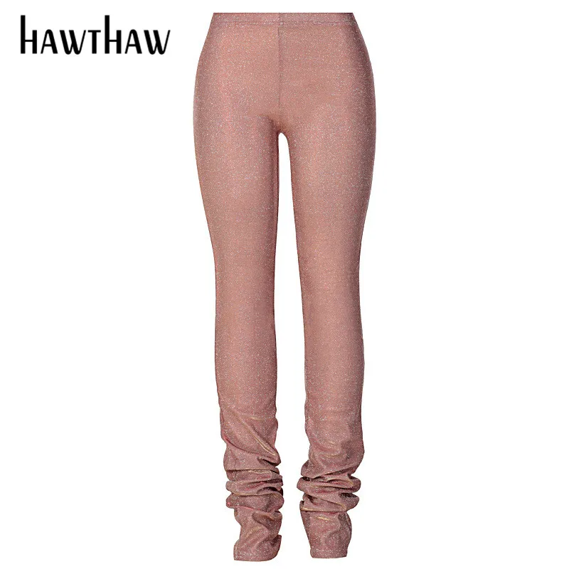 Hawthaw Ženy Móda Jeseň Slim Soild Farba Streetwear Ceruzka Skladaný Dlho Skladaný Nohavice 2020 Klesnúť Oblečenie, Streetwear