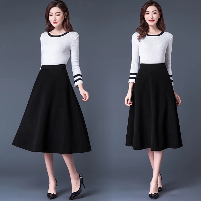 HAYBLST Značky Žena Sukne 2020 Jeseň Zima Sukne Dámske Šaty Plus Veľkosť kórejský Štýl Vysoký Pás Pevné Vlnené Tkaniny Oblečenia