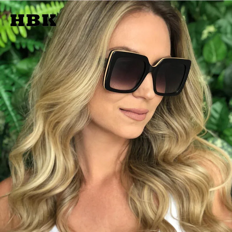 HBK Námestie Nadrozmerné Okuliare Big Rám Vintage Ženy Značky Návrhár Luxusných 2018 Nové Módne Trendy Obľúbené Slnečné Okuliare UV400