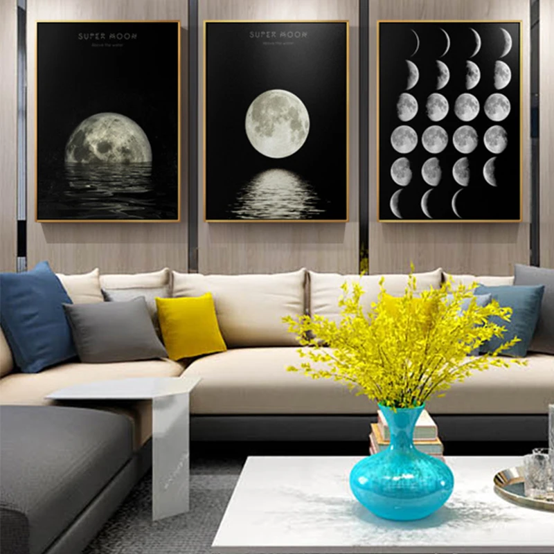 HD Mesiac Odraz Čierne Biele Plátno na Maľovanie Plagátov A Vytlačí Dekorácií na Stenu Obrázok, Umenie Pre Obývacej Izby, Spálne, Chodby Štúdio
