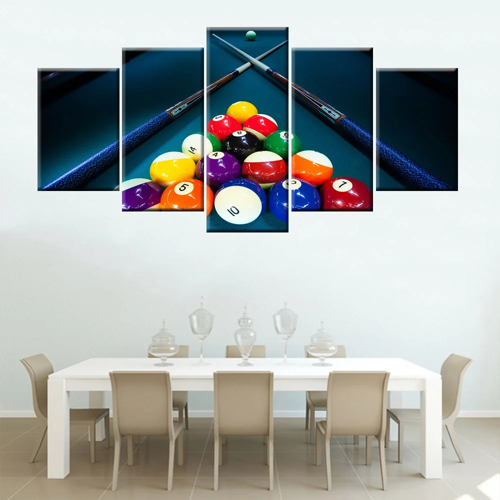 HD Vytlačené Modulárny Plátne, Plagát, 5 Panelov Maľovanie Rám Wall Art Obývacia Izba Domova Športy, Biliard Obrázky