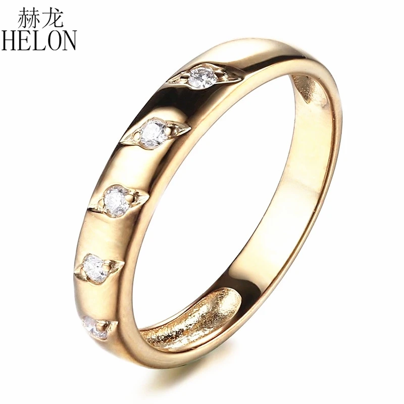 HELON Kolo Plné Prírodných SI/H 0.12 ct Diamant Pevná 14K Žltého Zlata Ohromujúci snubný Prsteň Ženy Zapojenie Jemné Šperky Kapela Krúžok