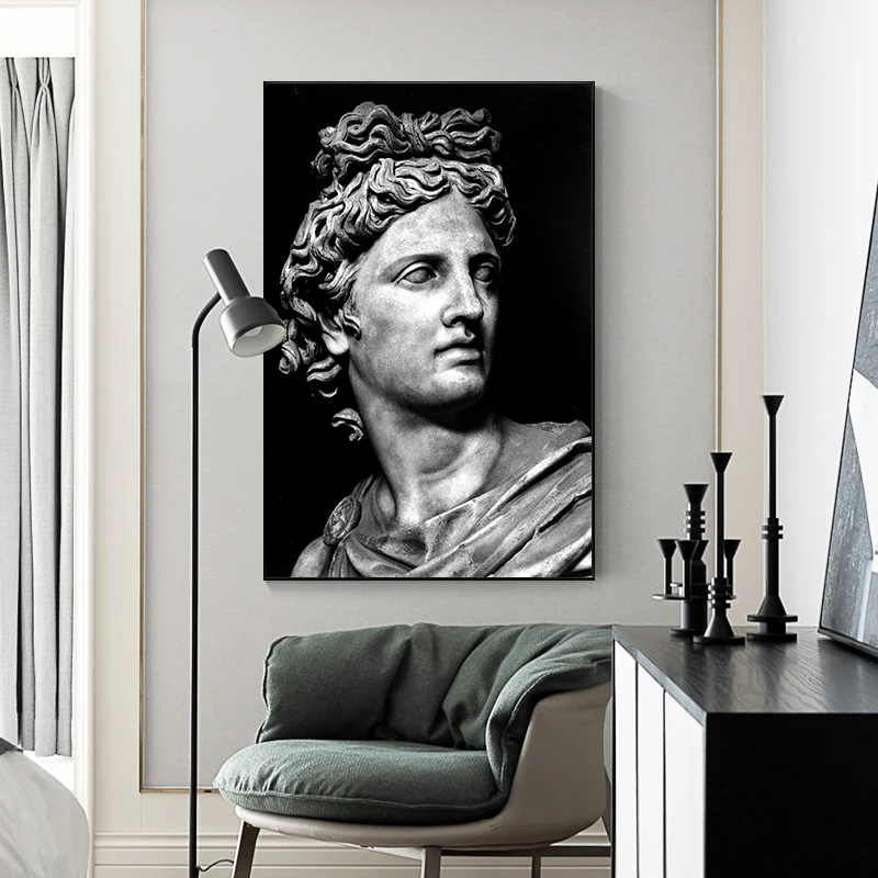 Hlavy Sochy Apollo Socha Plátno Plagáty a Vytlačí Čierne Biele Plátno Maľby Nástenné Art Obraz pre Home Decor