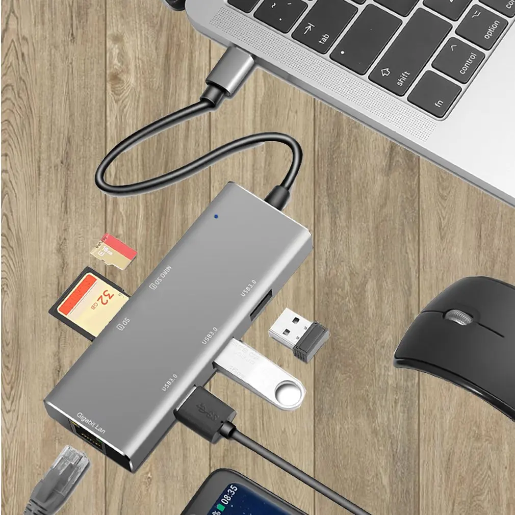 Hliníková USB C Hub 6-v-1, USB Typ C Hub Dongle Adaptér Kompatibilný Pre 2016 2017 MacBook Pro 13