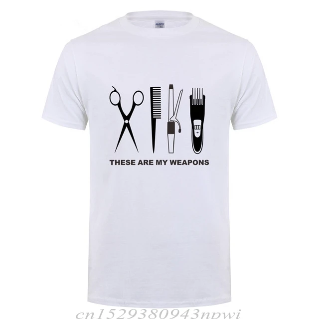 Holič Funny T-Shirt Mužov Krátky Rukáv O-Krku Bavlna Harajuku Bežné Kaderníctvo Zbraň T Shirt Nožnice Oblečenie Letné Topy Čaj